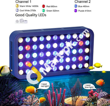 Toplanet Aquarium Grow Light 165W Full Spectrum Timer Control White & Blue For Indoor Salt Fresh